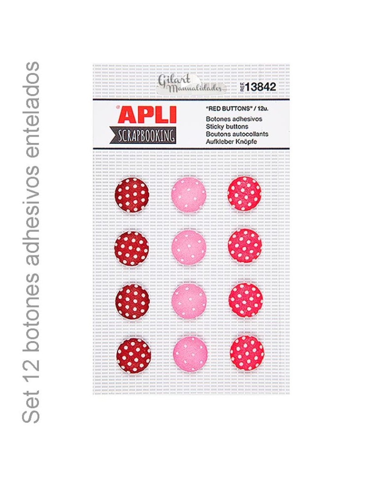 Set de Botones Redondos Adhesivos de Tela en rojos Apli para tus manualidades.