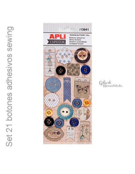 Set de Botones Adhesivos Diseño Sewing – 21 unidades para tus manualidades.