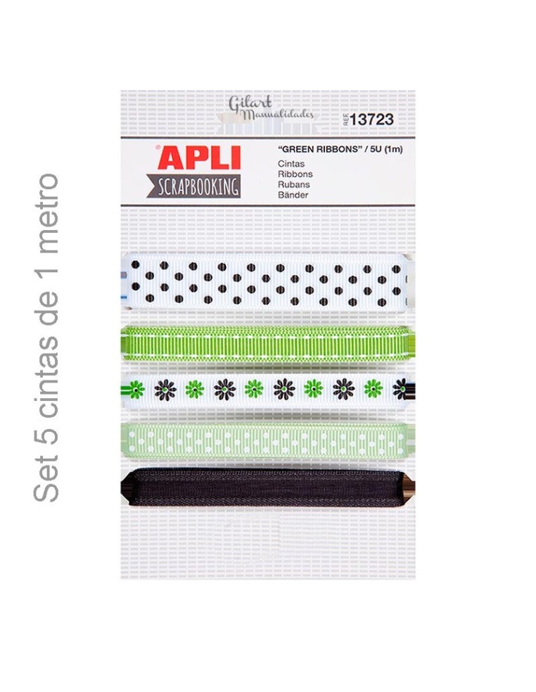 Set de Cintas de Tela Estampadas en Tonos Verdes Apli para tus manualidades.