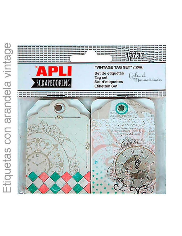Etiquetas arandela Vintage Apli: Set de 24 unidades para tus proyectos creativos.