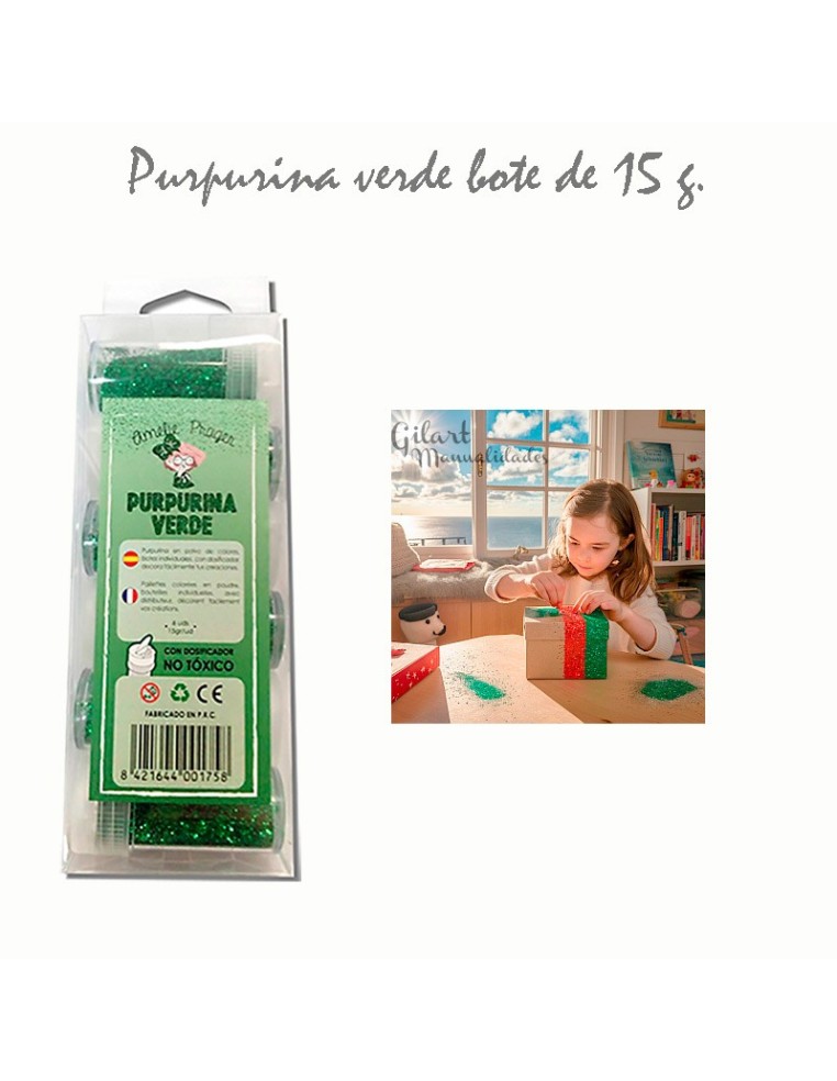 Purpurina verde Amelie de 15 gramos: el toque brillante para tus manualidades.