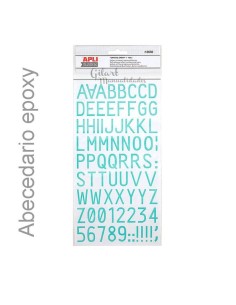 Set Adhesivo Epoxy Abecedario y Números Azul Turquesa para scrapbooking y manualidades