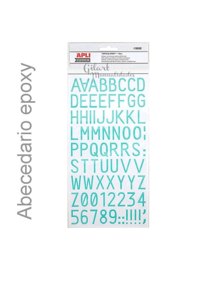 Set Adhesivo Epoxy Abecedario y Números Azul Turquesa para scrapbooking y manualidades