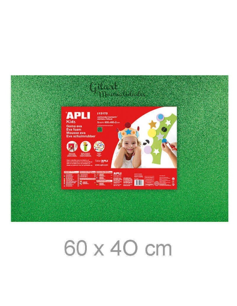 Goma Eva Purpurina Verde Apli 60x40 cm para decoración y scrapbooking