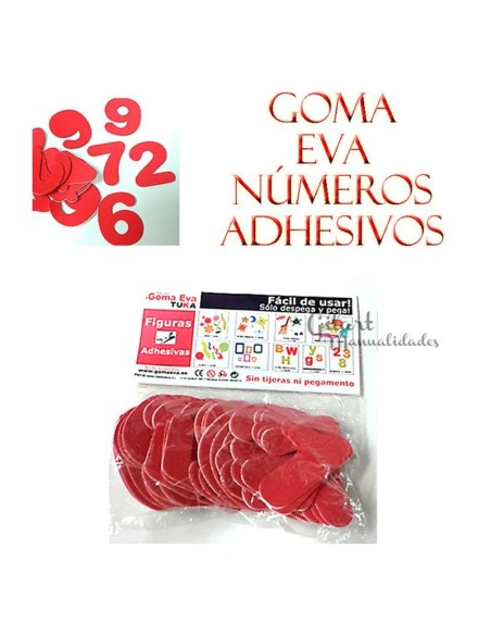 Números adhesivos goma EVA rojos 70 mm para decorar y señalizar