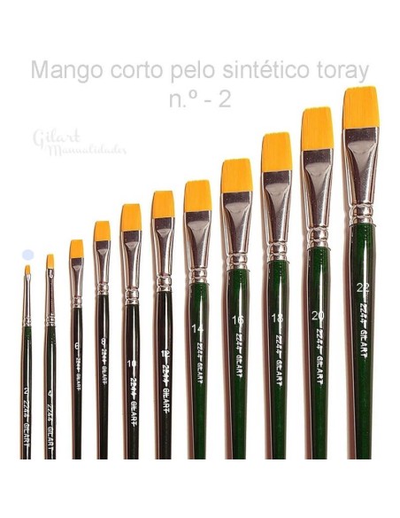 Pincel plano Toray n.º 2, ideal para trazos finos y detalles minuciosos.