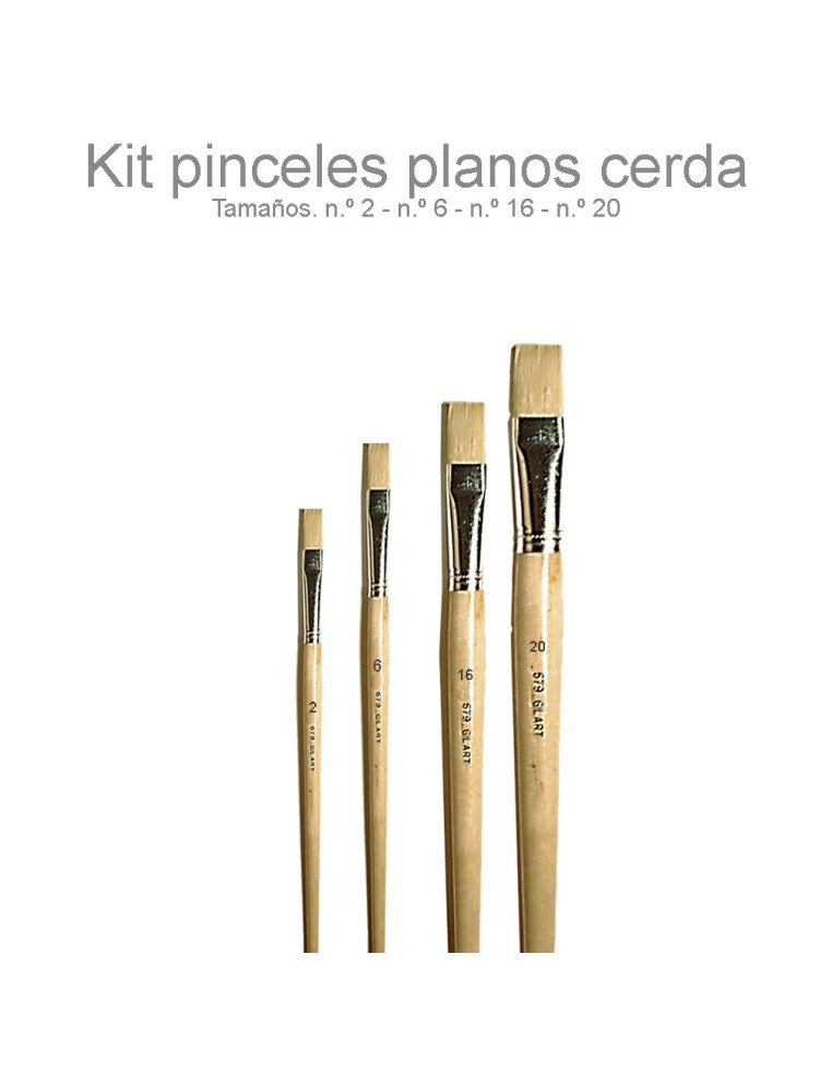 Kit Pinceles Planos Cerda Gilart para Óleo y Acrílico, Mango Largo, 4 unidades