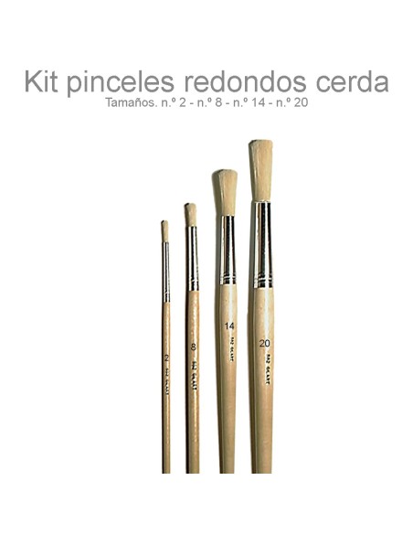 Kit Pinceles Redondos Cerda Gilart para óleo y acrílico. Set de 4 unidades.