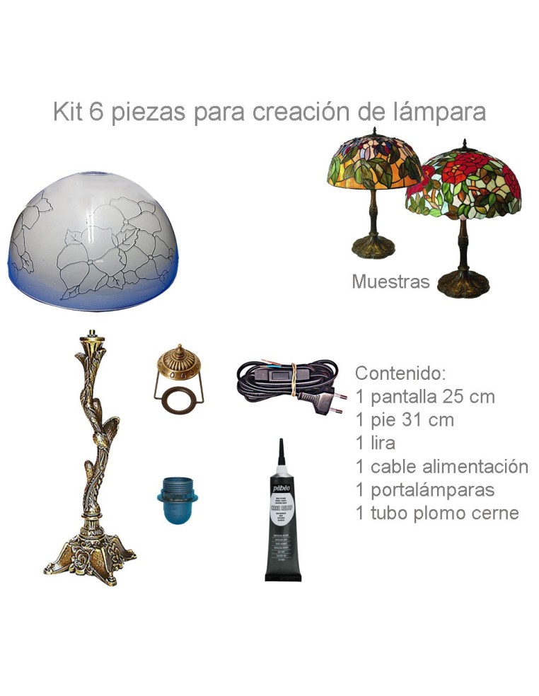 Kit Lámpara Tiffany Metacrilato Pensamientos 25 cm con Pie Árbol 31 cm Gilart.