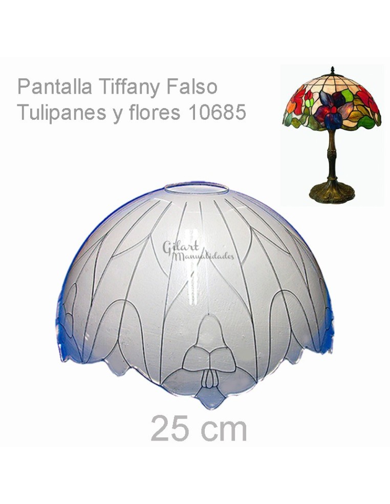 Pantalla Tiffany recortada con tulipanes y flores, ideal para lámparas con estilo vitral