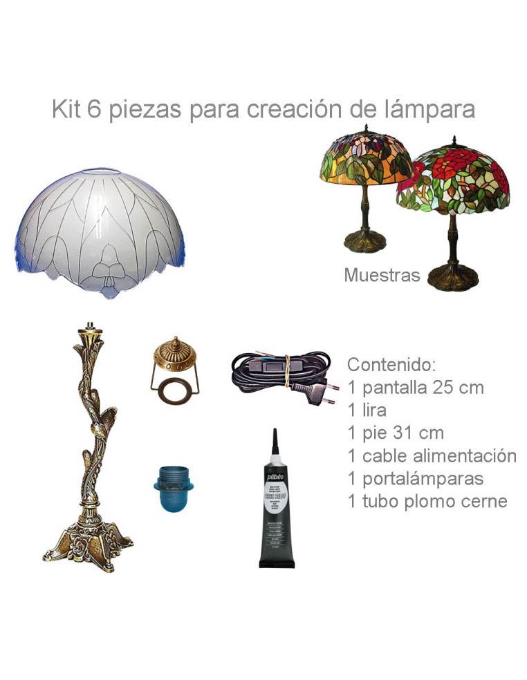 Kit Lámpara Tiffany Metacrilato Pensamientos 25 cm con Pie Árbol 31 cm Gilart.