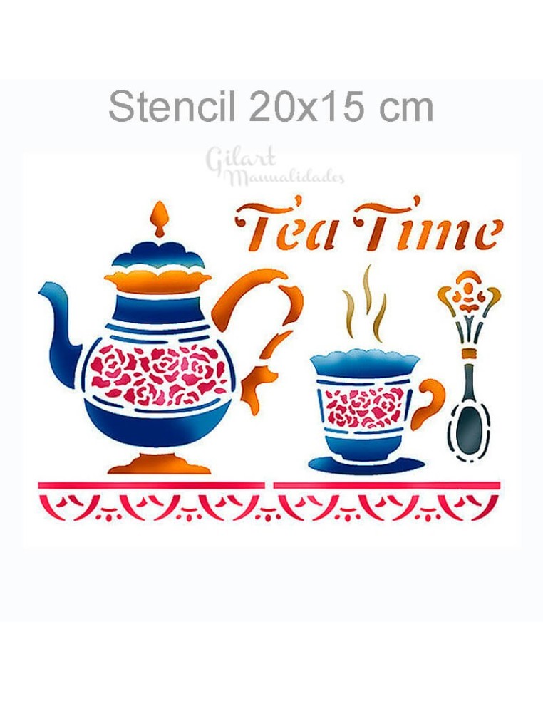 Plantilla stencil Tea Time Stamperia 20x15 cm ideal para decorar con estilo vintage