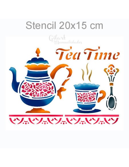 Plantilla stencil Tea Time Stamperia 20x15 cm ideal para decorar con estilo vintage Plantilla stencil Tea Time Stamperia 20x15 cm ideal para decorar con estilo vintage