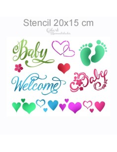 Plantilla stencil Baby Welcome Stamperia 20x15 cm ideal para decorar proyectos bebé