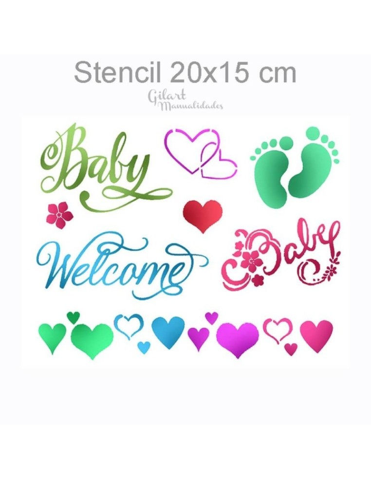 Plantilla stencil Baby Welcome Stamperia 20x15 cm ideal para decorar proyectos bebé