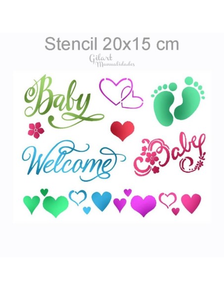 Plantilla stencil Baby Welcome Stamperia 20x15 cm ideal para decorar proyectos bebé Plantilla stencil Baby Welcome Stamperia 20x15 cm ideal para decorar proyectos bebé