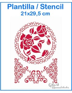 Plantilla stencil encaje con rosas Stamperia 210x297 mm para decorar tela, papel o madera con elegancia floral.