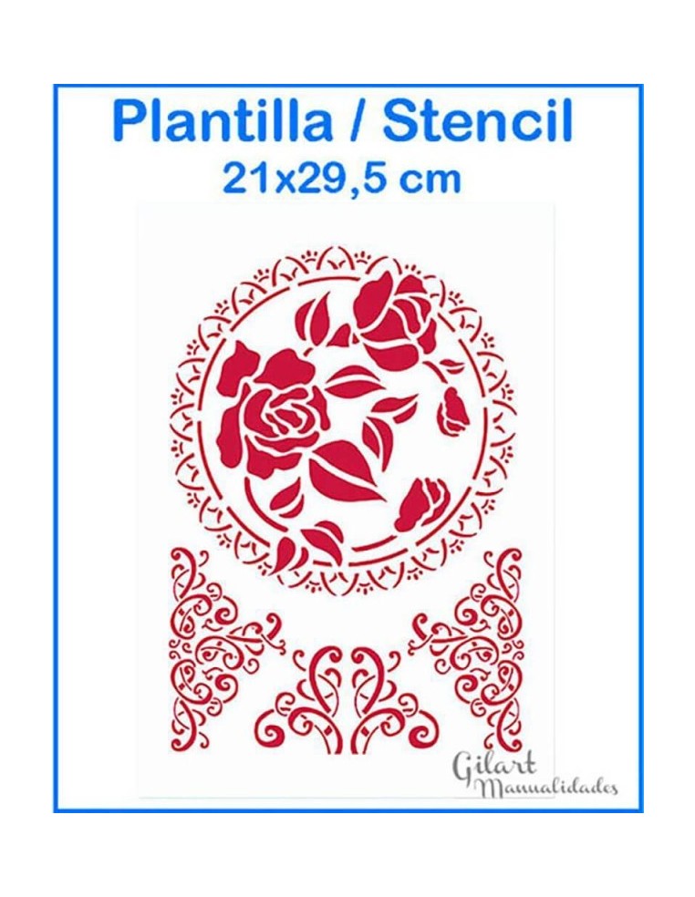 Plantilla stencil encaje con rosas Stamperia 210x297 mm para decorar tela, papel o madera con elegancia floral.