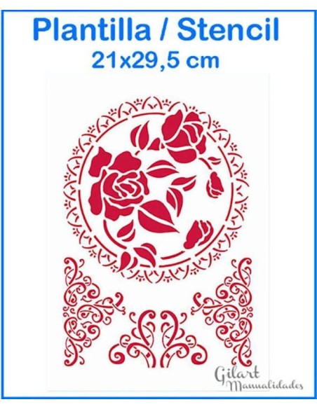 Plantilla stencil encaje con rosas Stamperia 210x297 mm para decorar tela, papel o madera con elegancia floral. Plantilla stencil encaje con rosas Stamperia 210x297 mm para decorar tela, papel o madera con elegancia floral.