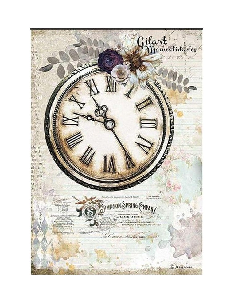 Papel arroz decoupage Stamperia Romantic Journal Reloj, ideal para decorar manualidades