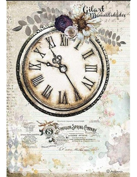 Papel arroz decoupage Stamperia Romantic Journal Reloj, ideal para decorar manualidades