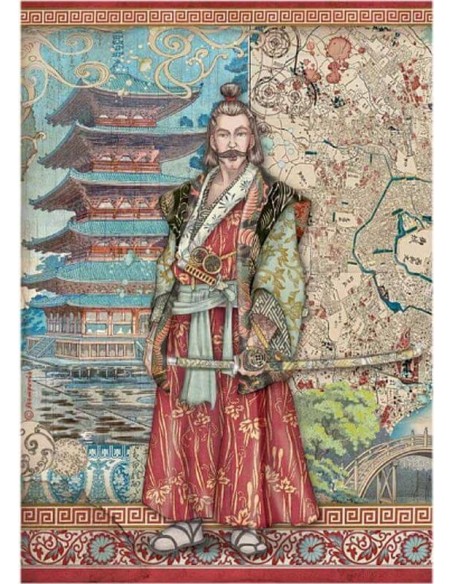 Papel arroz decoupage Stamperia Sir Vagabond Japan Samurai para decorar manualidades