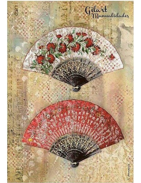 Papel arroz decoupage Stamperia A4 Abanicos ideal para decorar y personalizar Papel arroz decoupage Stamperia A4 Abanicos ideal para decorar y personalizar