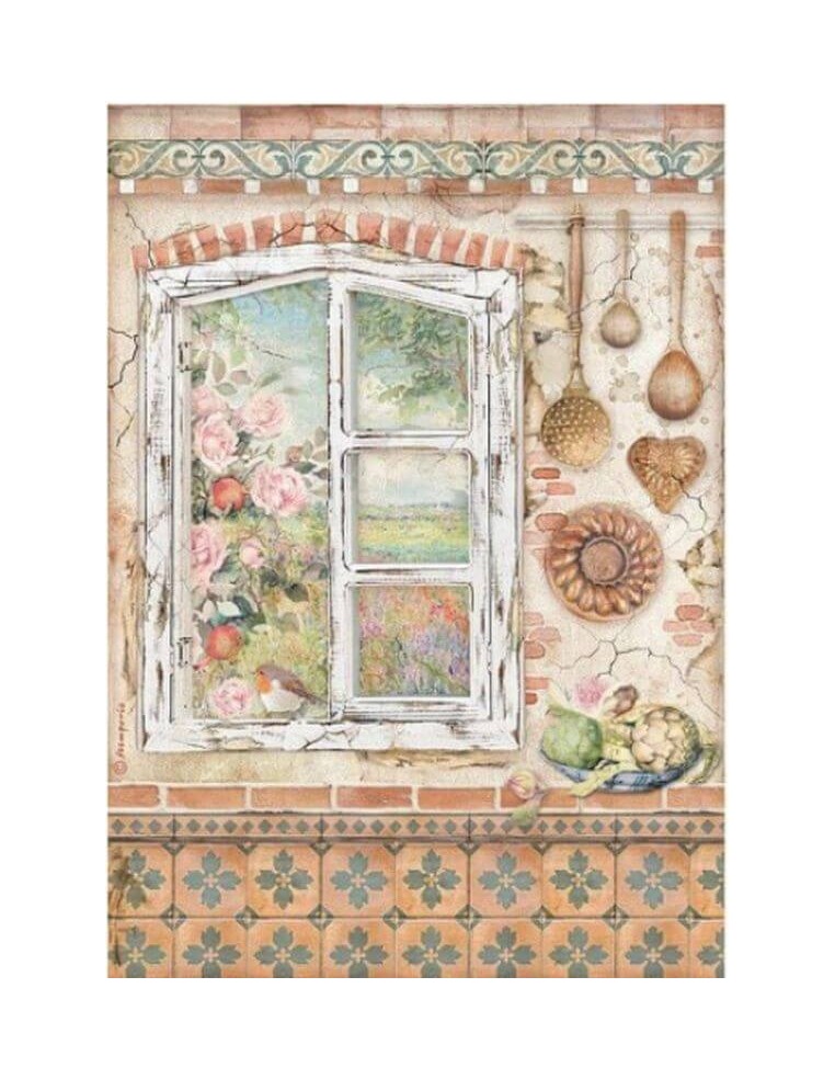 Papel arroz decoupage Stamperia A4 Casa Granada Ventana para decorar manualidades