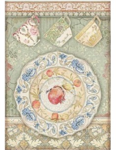 Papel arroz decoupage Stamperia A4 Casa Granada Plato y Taza para decorar objetos