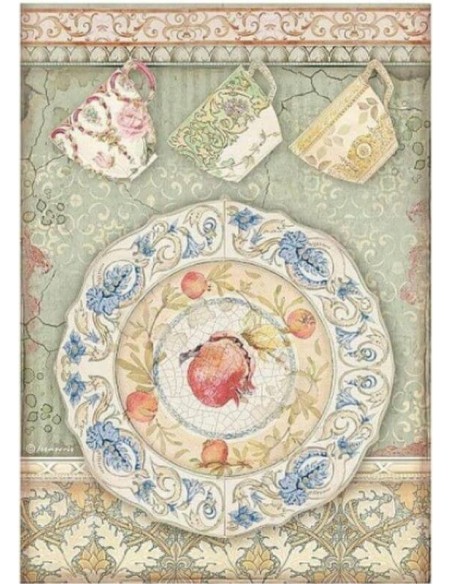Papel arroz decoupage Stamperia A4 Casa Granada Plato y Taza para decorar objetos