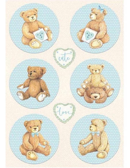 Papel arroz decoupage Stamperia A4 DayDream Círculo Oso Azul para decorar objetos