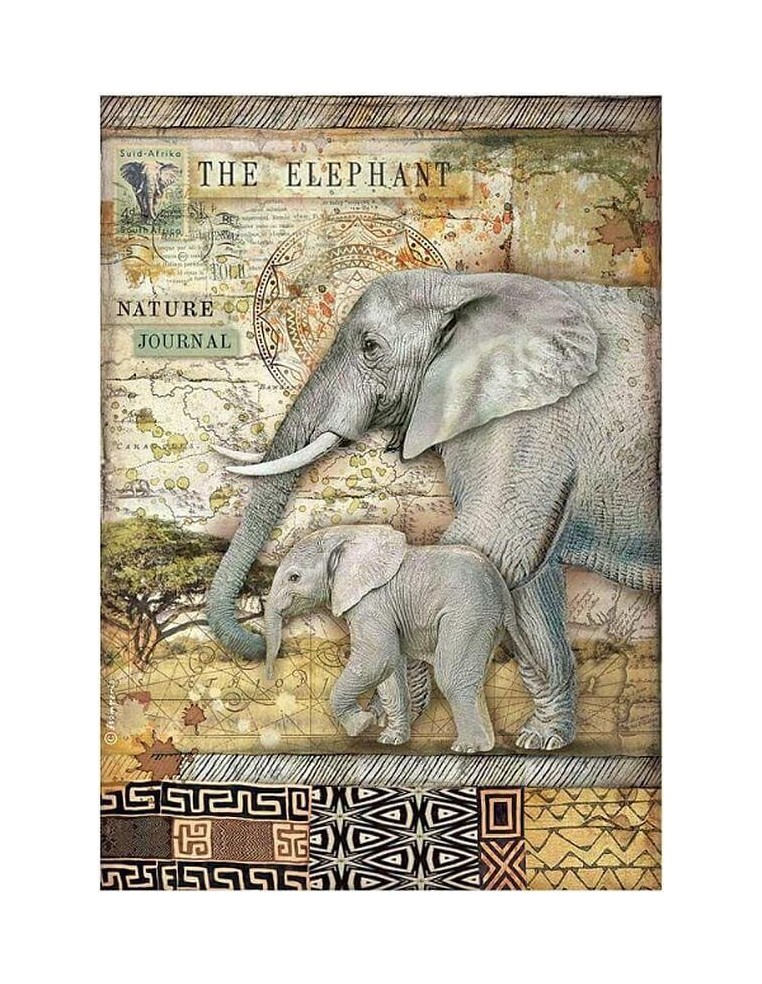 Papel arroz decoupage Stamperia A4 Savana El Elefante para decorar y crear