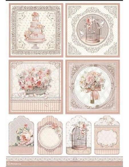 Papel arroz decoupage Stamperia A4 You and Me, ideal para decorar y crear.