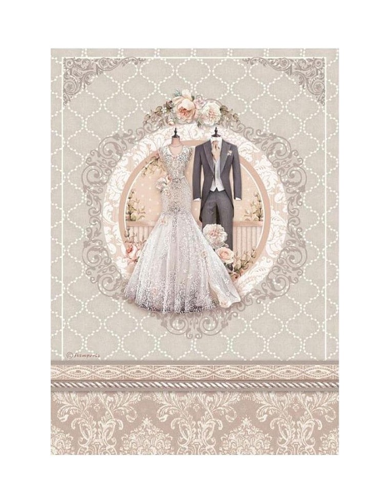 Papel arroz decoupage Stamperia A4 You and Me, ideal para decorar y crear.