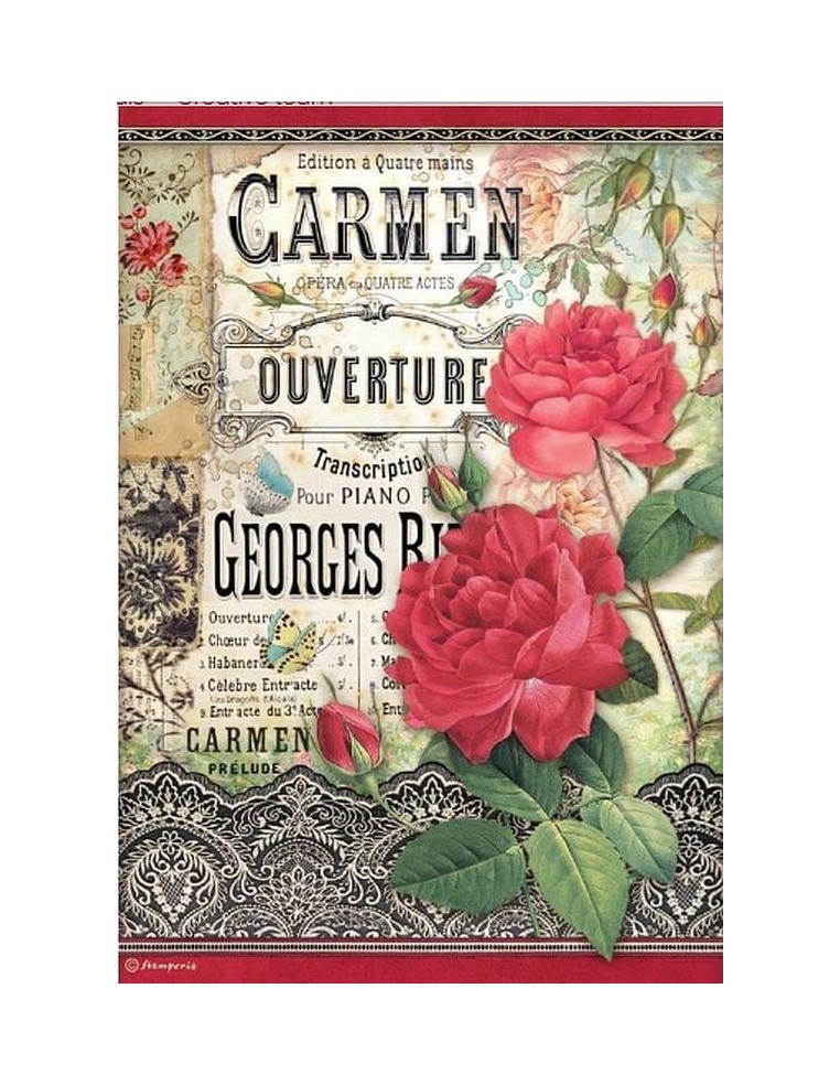 Papel arroz decoupage Stamperia A4 Desire Carmen Ouverture ideal para decorar.