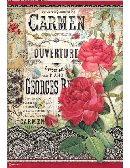 Papel arroz decoupage Stamperia A4 Desire Carmen Ouverture ideal para decorar. Papel arroz decoupage Stamperia A4 Desire Carmen Ouverture ideal para decorar.