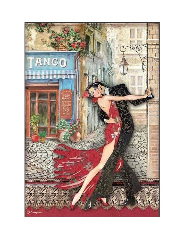 Papel arroz decoupage Stamperia A4 Desire Tango ideal para decorar y crear.