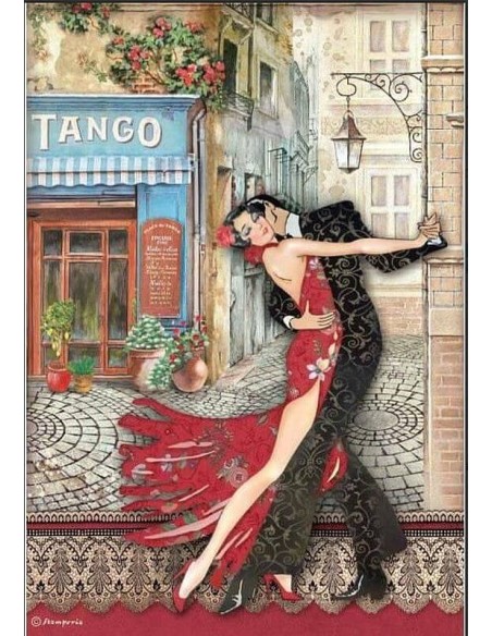 Papel arroz decoupage Stamperia A4 Desire Tango ideal para decorar y crear.