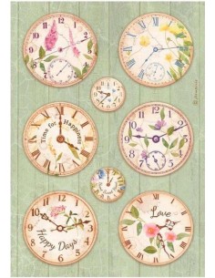 Papel arroz decoupage Stamperia Welcome Home Relojes ideales para decorar madera