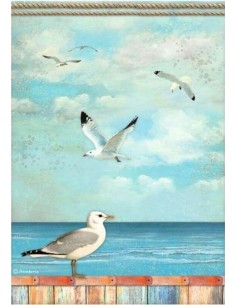 Papel arroz decoupage Stamperia Blue Dream Gaviotas perfecto para decorar madera