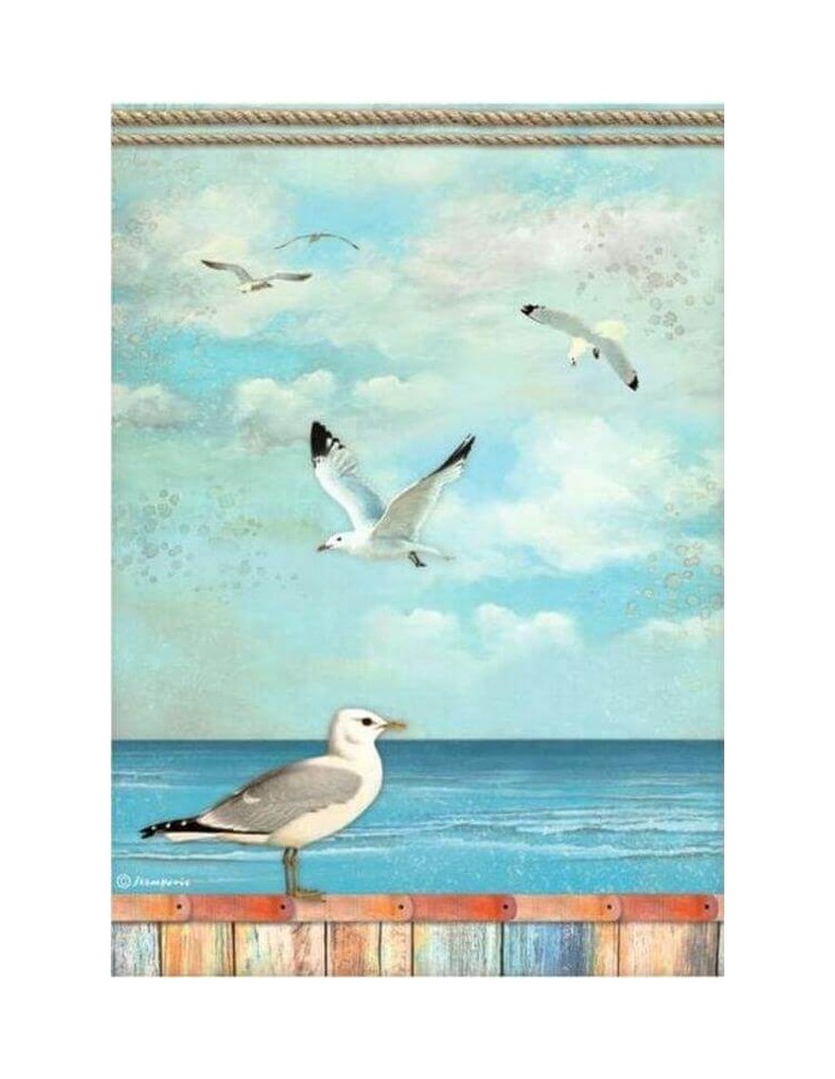 Papel arroz decoupage Stamperia Blue Dream Gaviotas perfecto para decorar madera