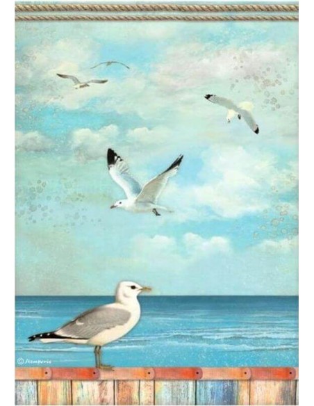 Papel arroz decoupage Stamperia Blue Dream Gaviotas perfecto para decorar madera