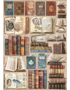 Papel arroz decoupage Stamperia Vintage Library Libros ideales para decorar madera