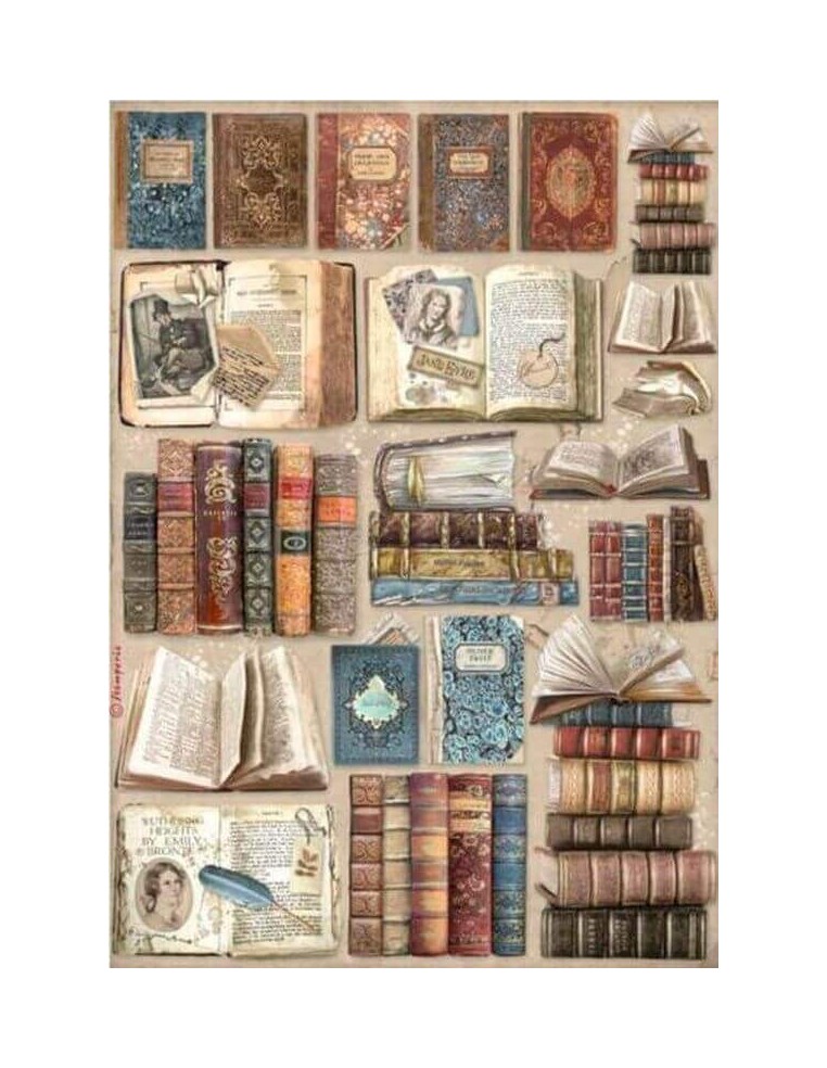 Papel arroz decoupage Stamperia Vintage Library Libros ideales para decorar madera