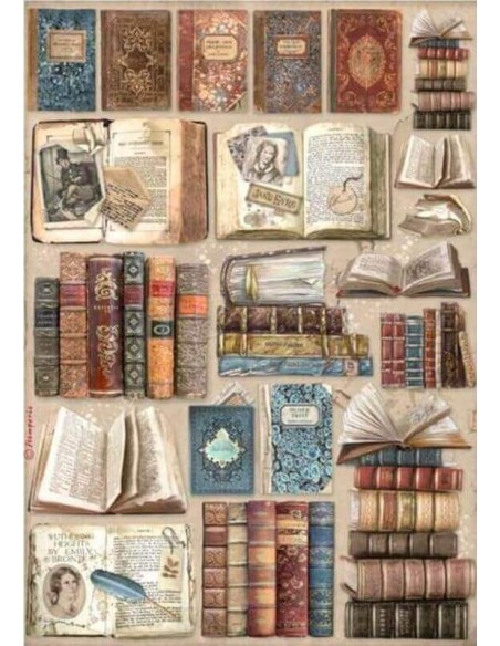 Papel arroz decoupage Stamperia Vintage Library Libros ideales para decorar madera Papel arroz decoupage Stamperia Vintage Library Libros ideales para decorar madera