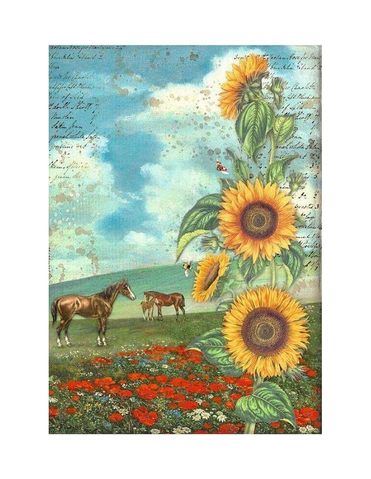 Papel de arroz Stamperia Sunflower Art Caballos A4 para decoupage