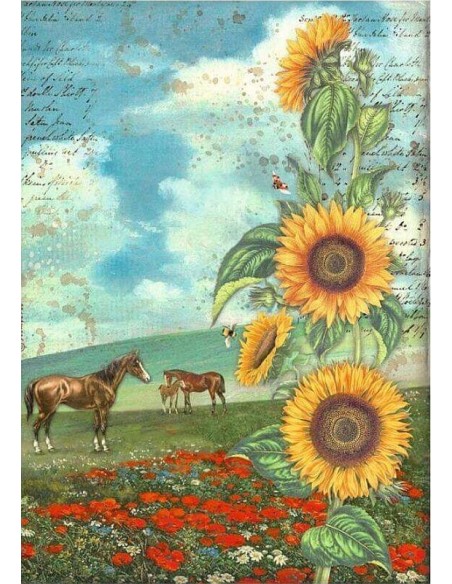 Papel de arroz Stamperia Sunflower Art Caballos A4 para decoupage