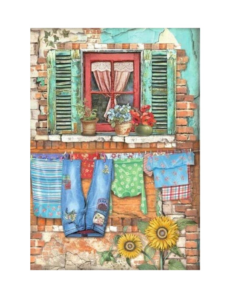 Papel arroz decoupage Stamperia Sunflower Art Ventana para decorar madera y más