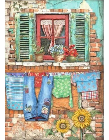 Papel arroz decoupage Stamperia Sunflower Art Ventana para decorar madera y más