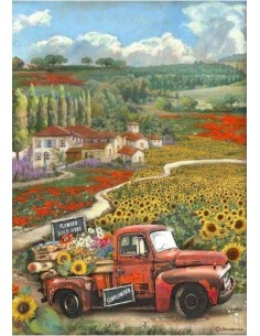 Papel de arroz Stamperia Sunflower Art Coche Vintage A4 para decoupage